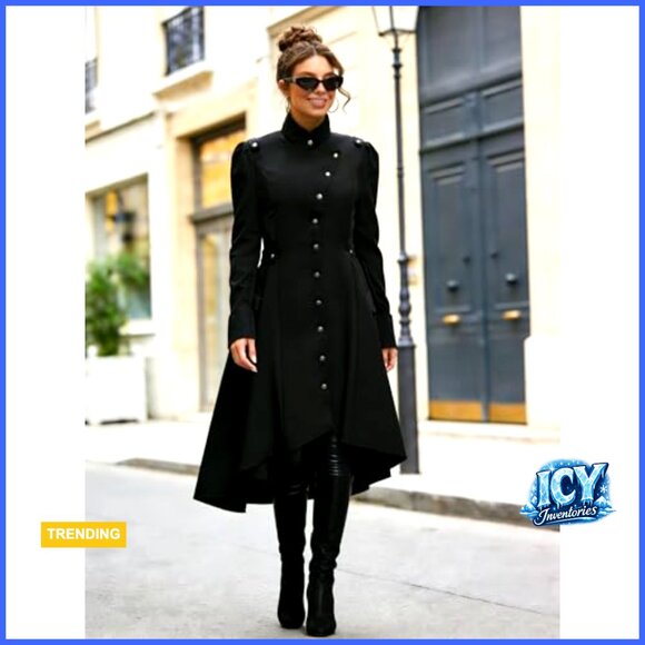 Polyester Steampunk Victorian Trench Coat with Swallow Tail Hem - Picture 5 of 7